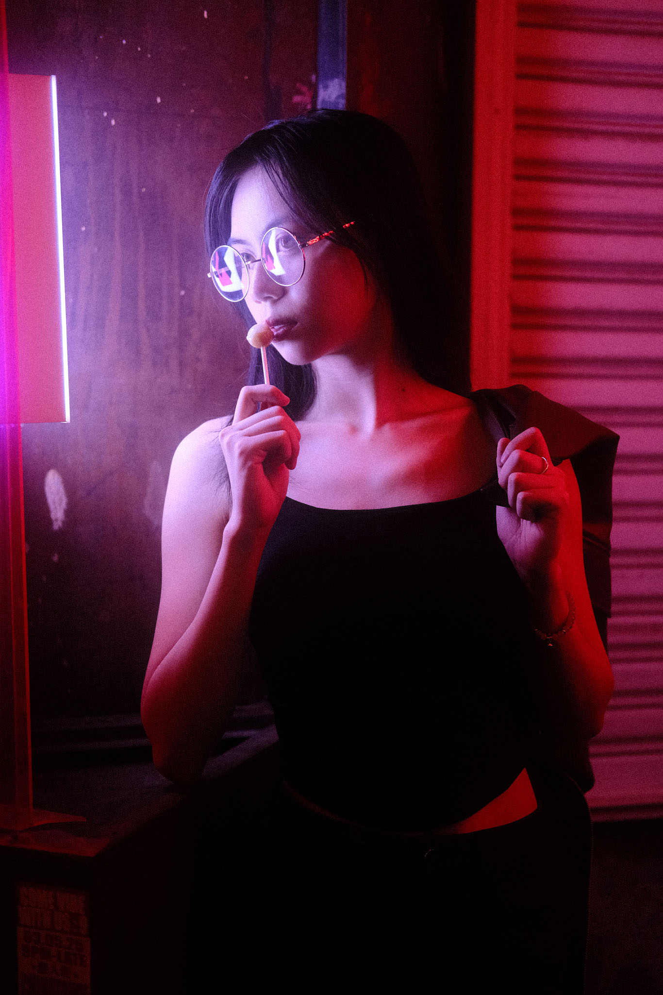 Cyberpunk Infinity Fujifilm recipe sample in moody city alley