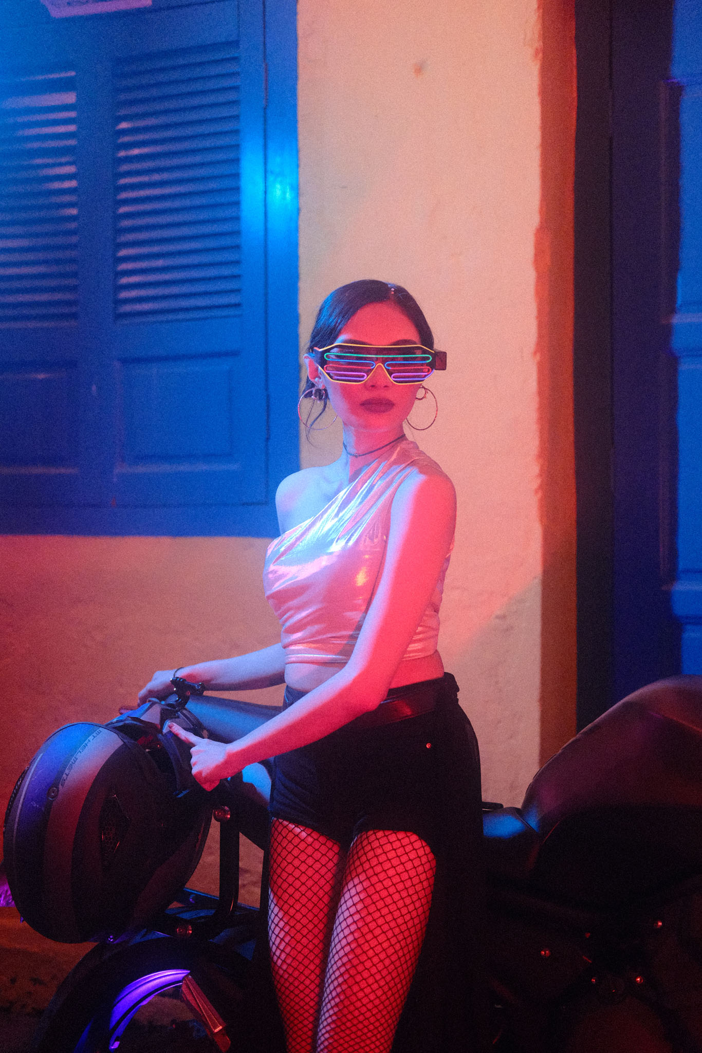Cyberpunk Infinity magenta variant portrait under neon lights
