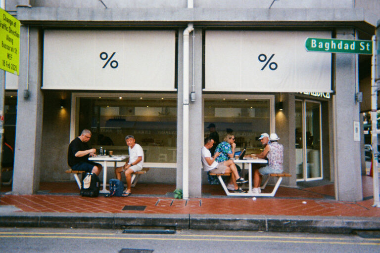 Vintage sign and café front at Haji Lane street photography spot